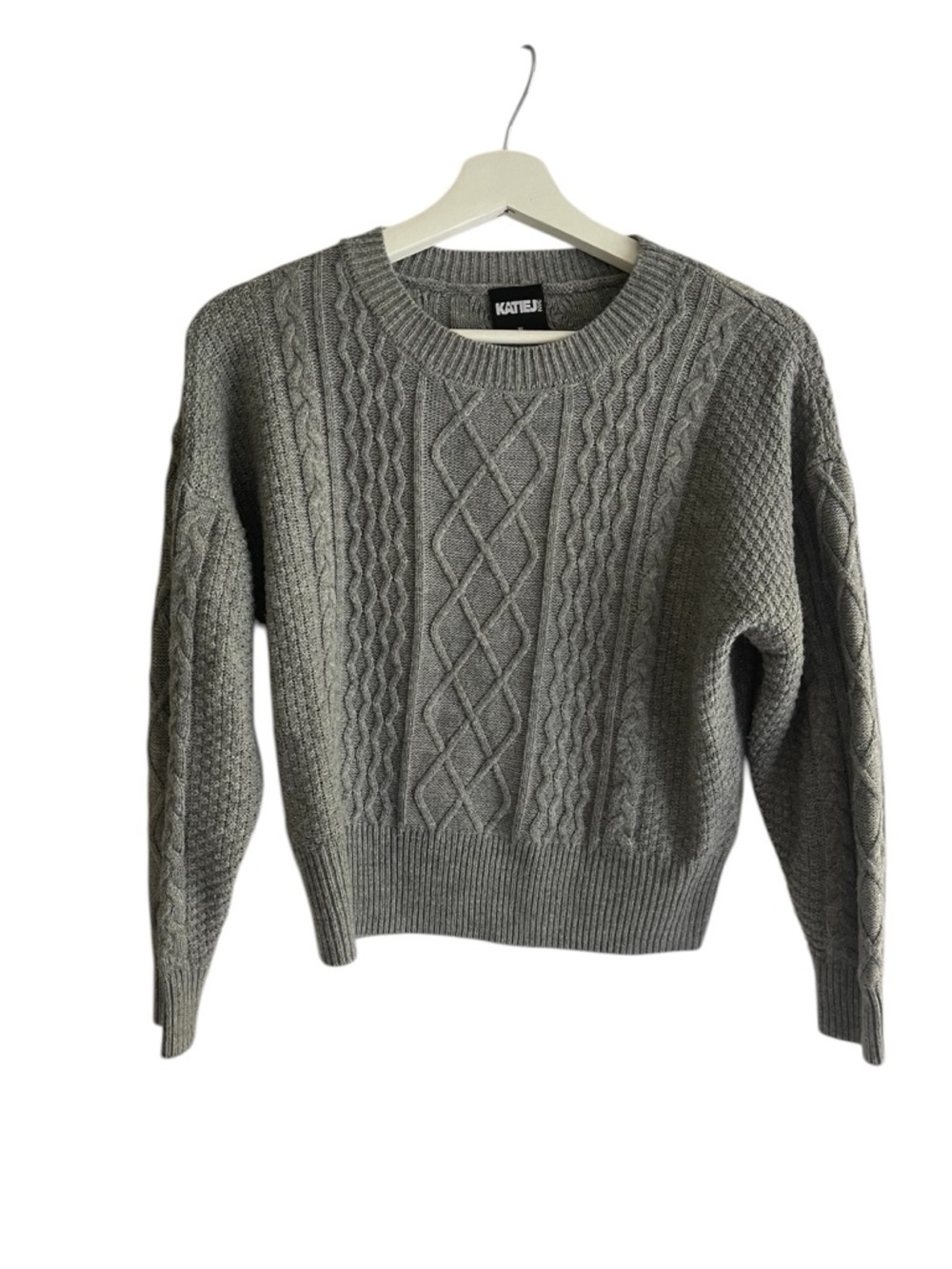 KatieJ NYC Girls Cable Knit Sweater Cropped Crewneck Pullover Preppy Size XL